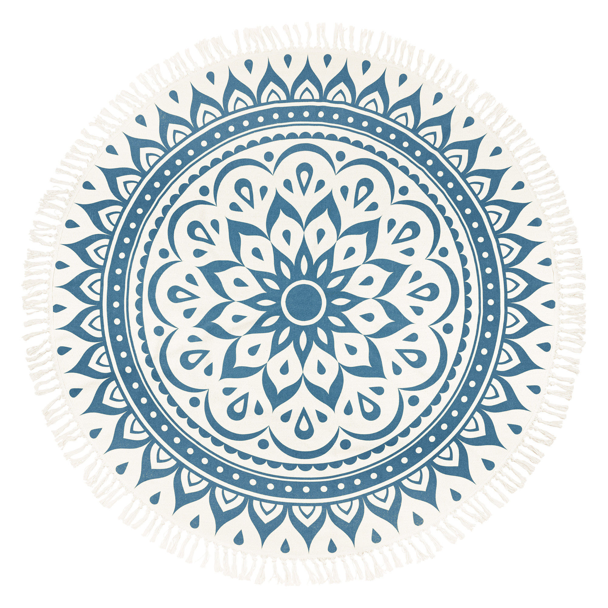 Sonic Energy Meditation Rug - Navy Blue / Floral Design