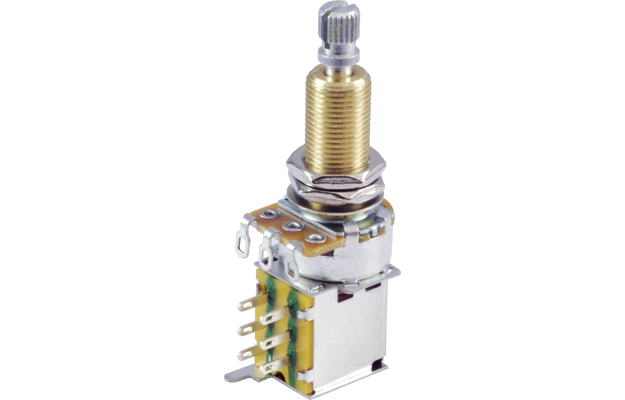 Potentiometer - 500kΩ, Linear, Knurled Shaft,LONG, DPDT, Push-Push
