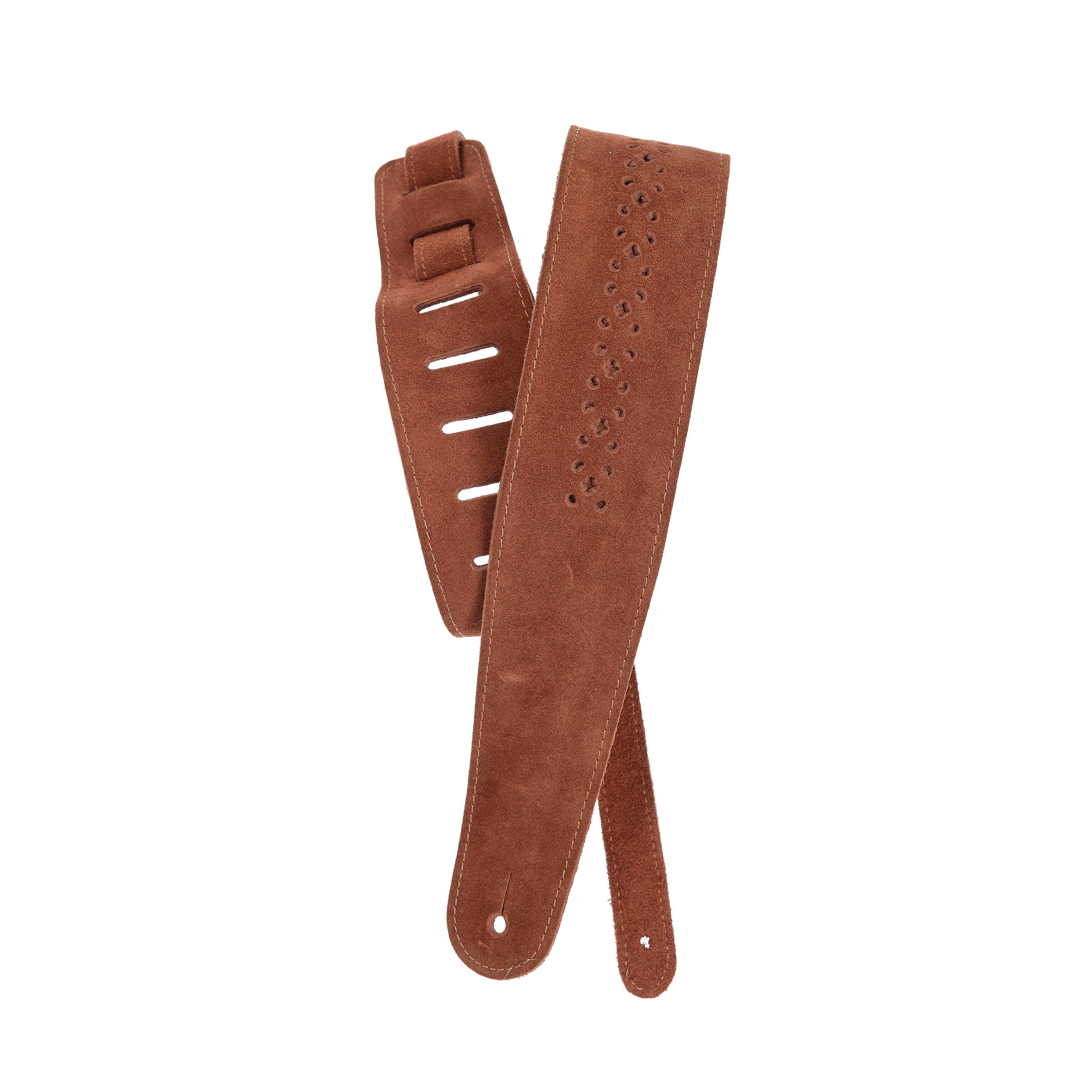 Vented Suede Guitar Strap, Rosette, Camel