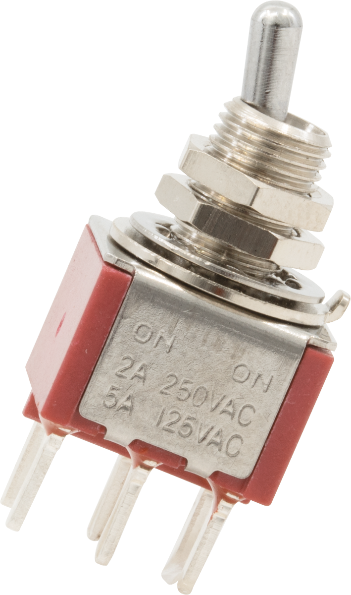 Switch - Carling, Mini Toggle, DPDT, 2 Position, PC pins, Short Bat