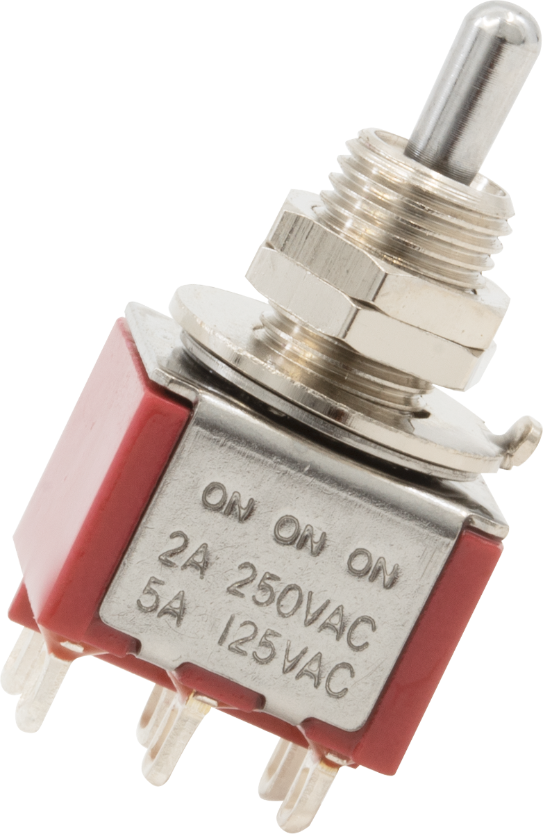 Switch - Carling, Mini Toggle, DPDT, 3 Position, Lugs, Short Bat