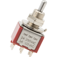 Switch - Carling, Mini Toggle, DPDT, 3 Position, Lugs, Short Bat
