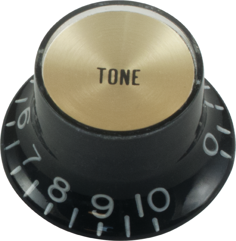 Knob - Top Hat, Black with Gold Cap, Gibson Style - Push On - Tone