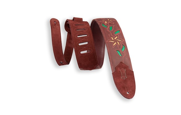 Levy’s Leather Flowering Vine Strap-Burgundy w/Yellow