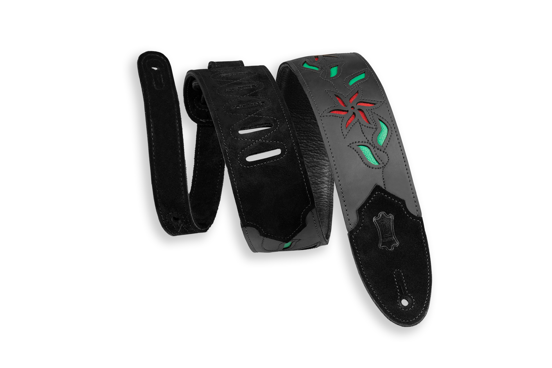 Levy’s Leather Flowering Vine Strap-Black w/Red