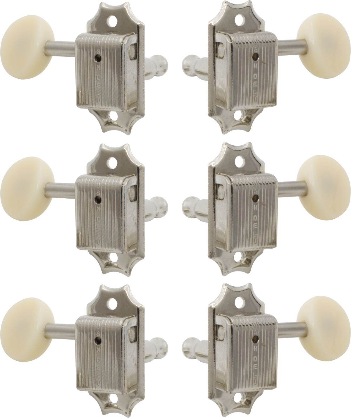 Tuners - Kluson, plastic button, 3 per side, nickel / white