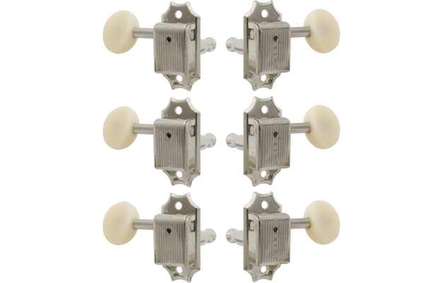 Tuners - Kluson, plastic button, 3 per side, nickel / white