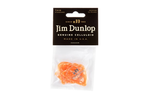Dunlop Celluloid Orange Perloid gítarnögl, thin, 12 stk