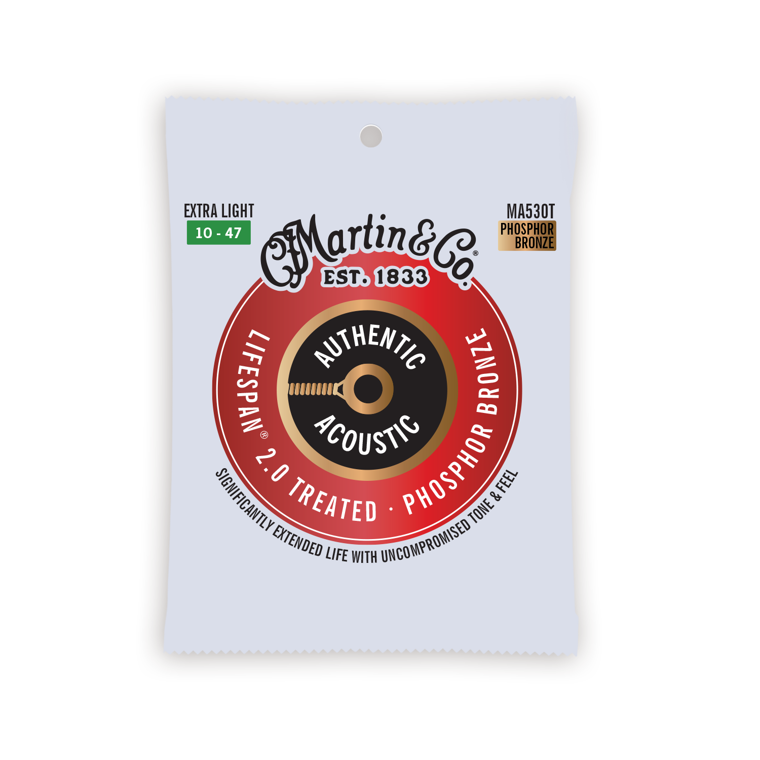 Martin MA530T gítarstrengir, 10-47, Phosphor Bronze, Lifespan