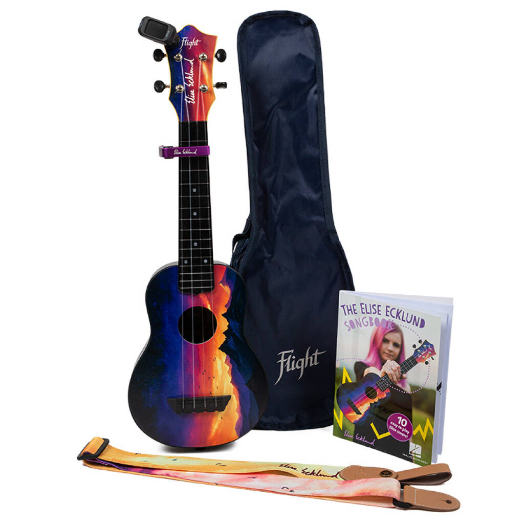Elise Eklund Travel Uke, m /poka, ól, tuner og kennslubók