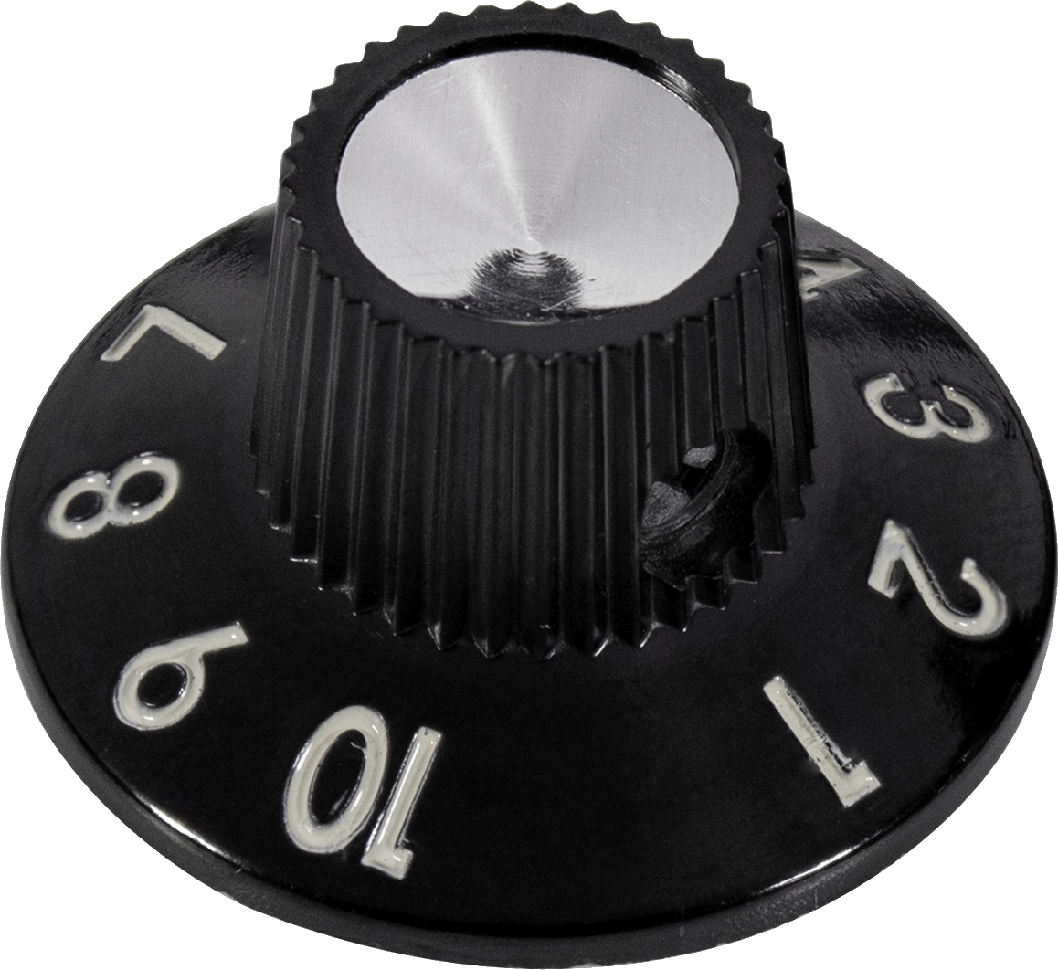 Knob - Witch Hat, Black 1-10, Skirted, Set Screw, Thick Numbers