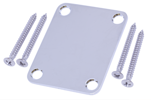 Neck Plate - 4 hole / 4 bolt, Chrome + screws