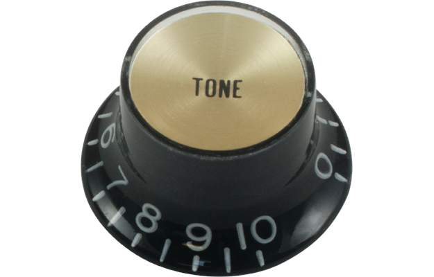 Knob - Top Hat, Black with Gold Cap, Gibson Style - Push On - Tone