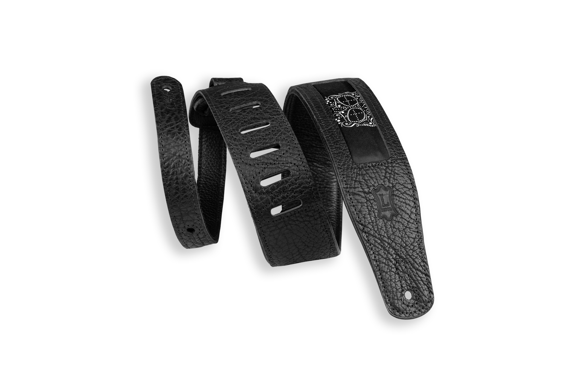 Levy's Calaca Black Leather 2.5″Strap Skulls