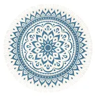 Sonic Energy Meditation Rug - Navy Blue / Floral Design