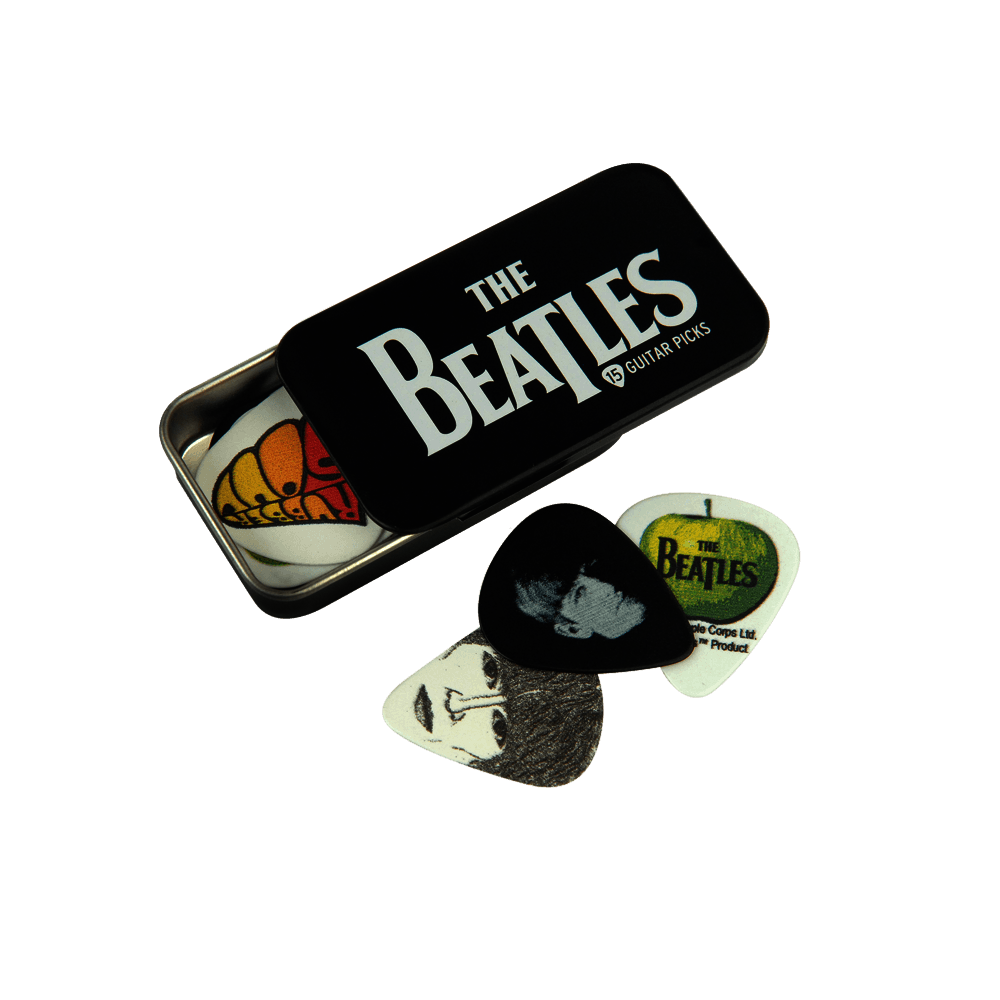 The Beatles Guitar Pick Tin - Logo - 15 stk