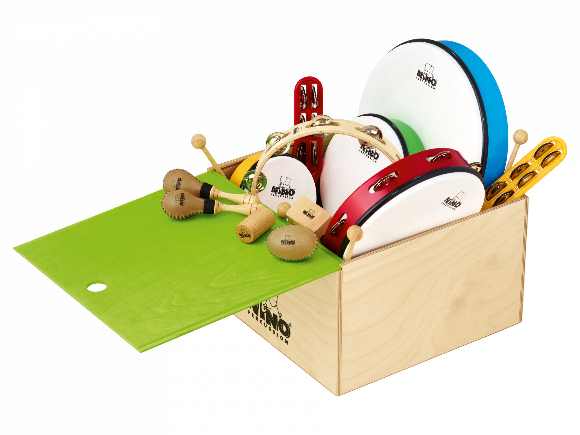 NINO slagverkssett, 12 stykki í trékassa