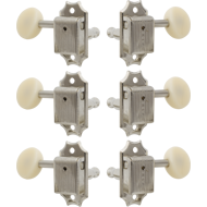 Tuners - Kluson, plastic button, 3 per side, nickel / white