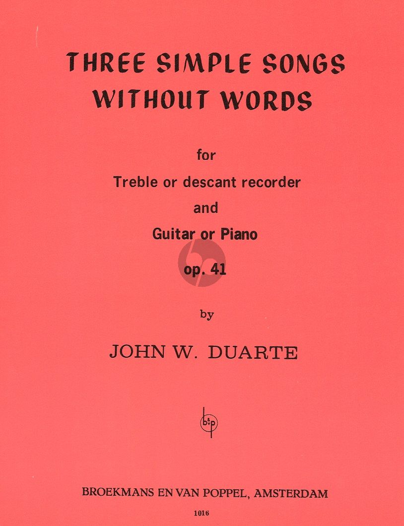 Duarte: Three Simple Songs Op.41, blokkflauta og píanó