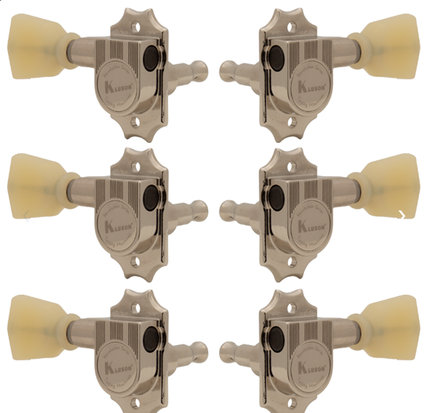 KLUSON Tuners, Revolution G Mount, Pearloid knob, 3 per side, Nickel