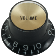 Knob - Top Hat, Black with Gold Cap, Gibson Style - Push On - Volume